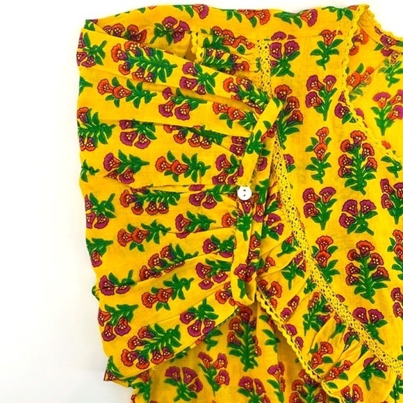 Maisie Nordstrom Yellow Floral Puff Sleeve Tie Neck Mini Dress Size Large - Picture 5 of 12